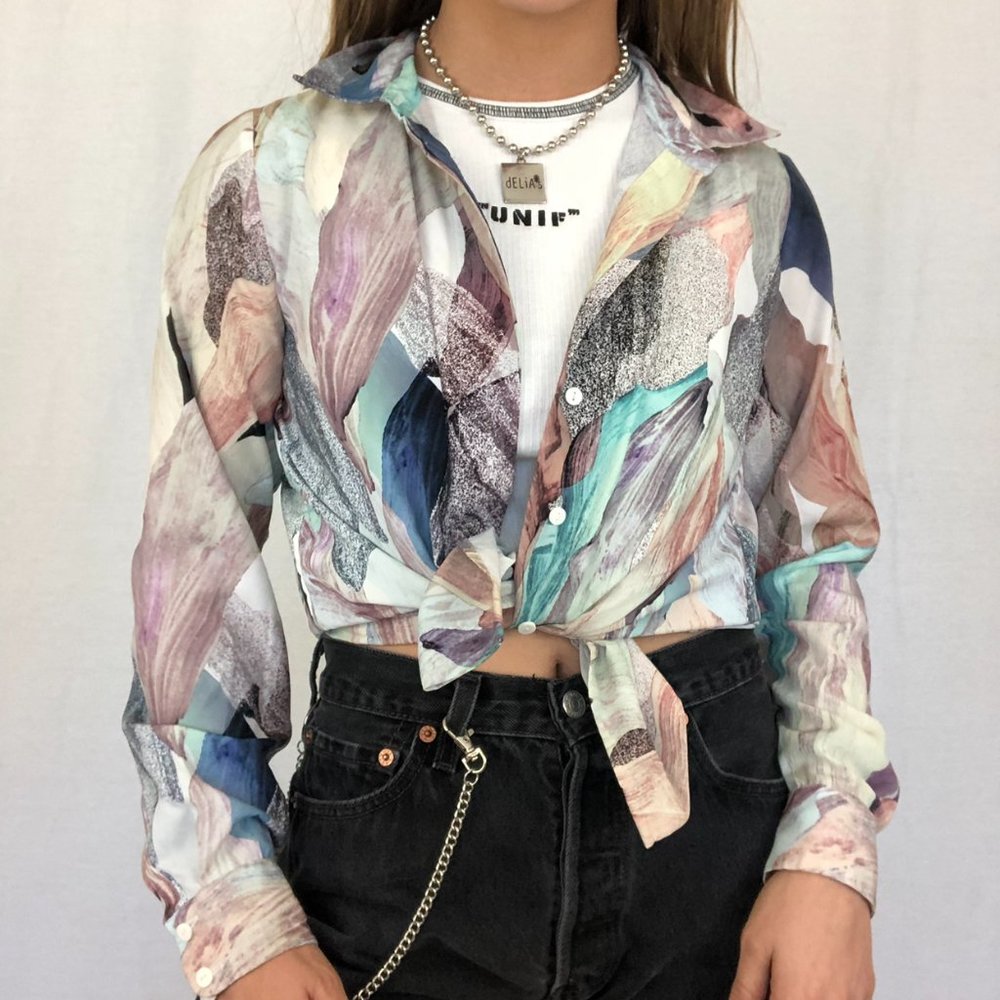 H&M Button Down Shirt w/ Geode Watercolor Print 12